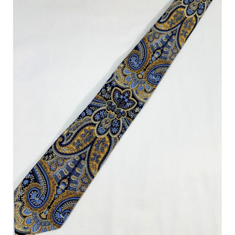 Burma Bibas Mens Paisley Silk Tie Blue & Gold 3" Wide